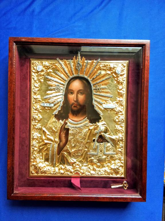 Икона старинная Господь!Спас Державный! Серебро 84! Золото! Финифть!Камни!Музей! Раритет!