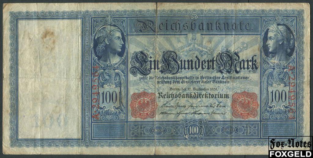 Германия / Reichsbank 100 марок 1909  VG Ro.38 A.2949564