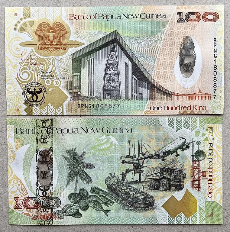 ПАПУА-НОВАЯ ГВИНЕЯ 100 КИНА 2008 ГОД “35 ЛЕТ БАНКУ” UNC