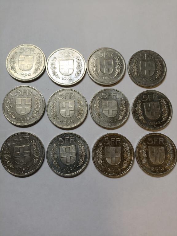 Швейцария 5 франков, регулярные монеты, разные года