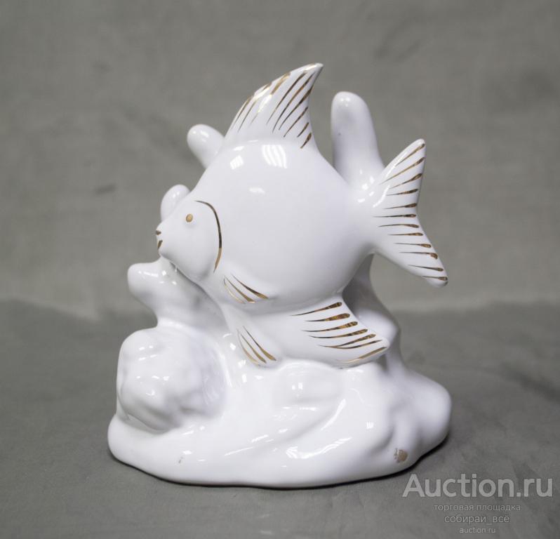 Статуэтка Рыбка, белая, позолота, высота 12,5 см  (22)