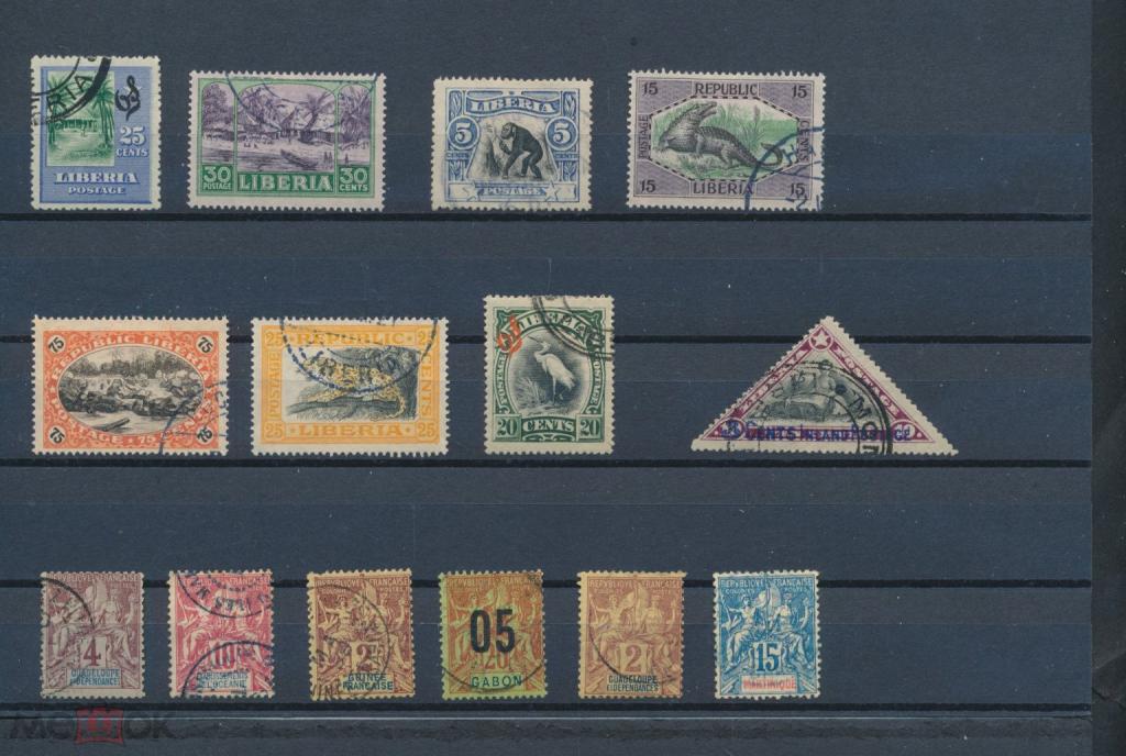 ЛИБЕРИЯ, ГАБОН, ФРАНЦИЯ. Аллегория. Фауна. Птицы. Крокодилы. Пальмы.