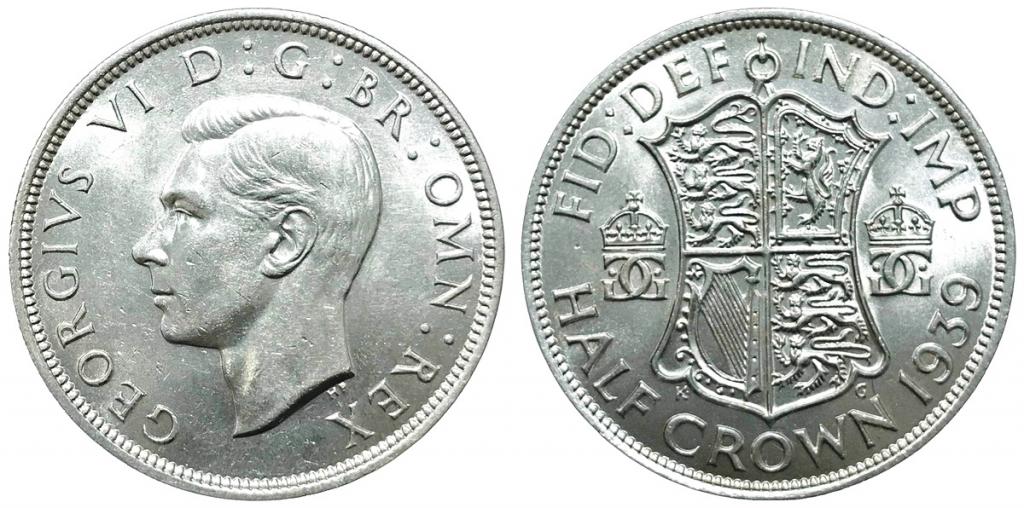 ВЕЛИКОБРИТАНИЯ ½ кроны 1939 Король Георг VI ННР MS60 (5OF949-0049)