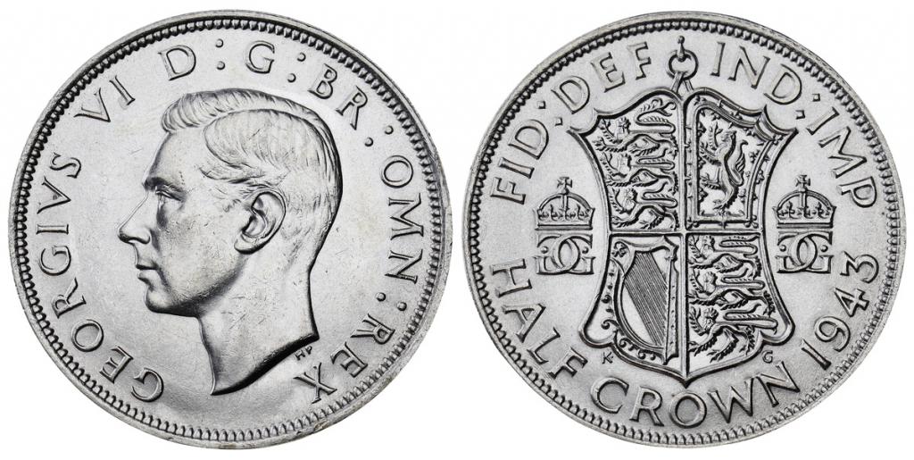 ВЕЛИКОБРИТАНИЯ ½ кроны 1943 Король Георг VI ННР MS62 (5OF952-0048)