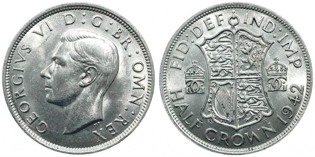 ВЕЛИКОБРИТАНИЯ ½ кроны 1942 Король Георг VI ННР MS63 (5OF951-0051)
