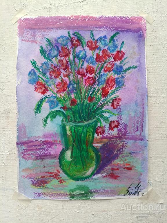 Картина "Букет" пастель, акварель иллюстрация живопись картина с цветами бумага рисунок