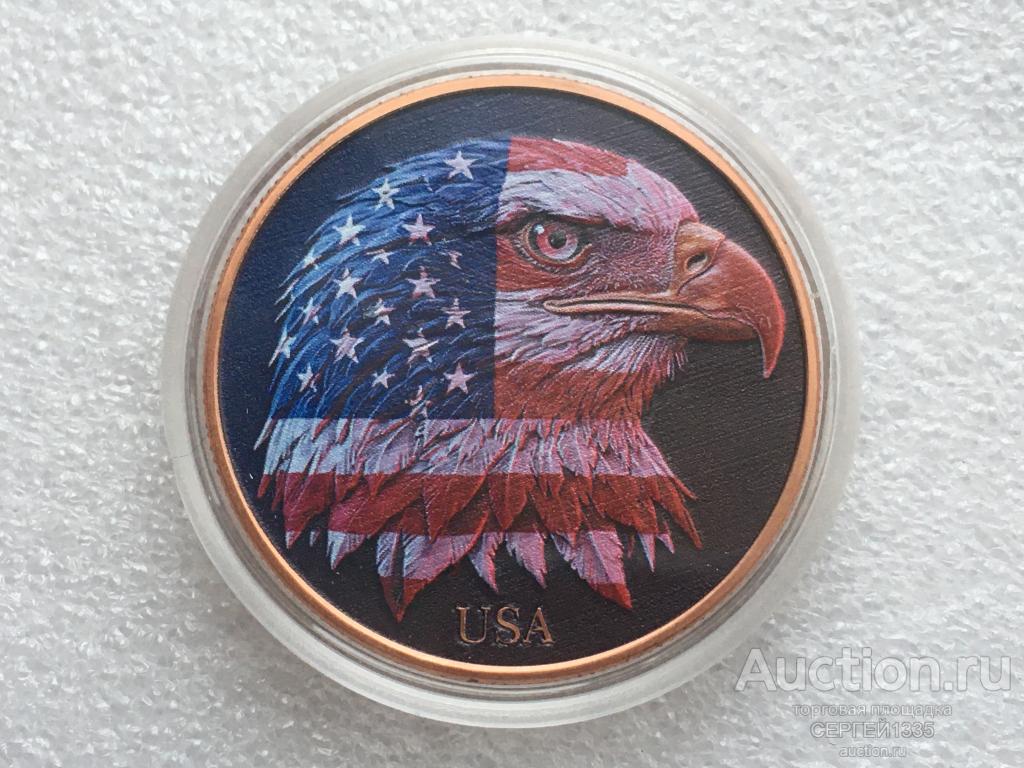 США раунд жетон Белоголовый орлан Орел птица Флаг ЦВЕТНОЙ МЕДЬ