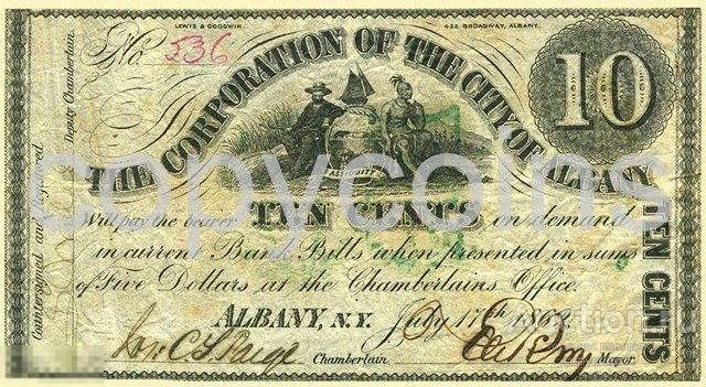 Б1954 10 центов 1862 США Нью-Йорк, город Олбани, копия