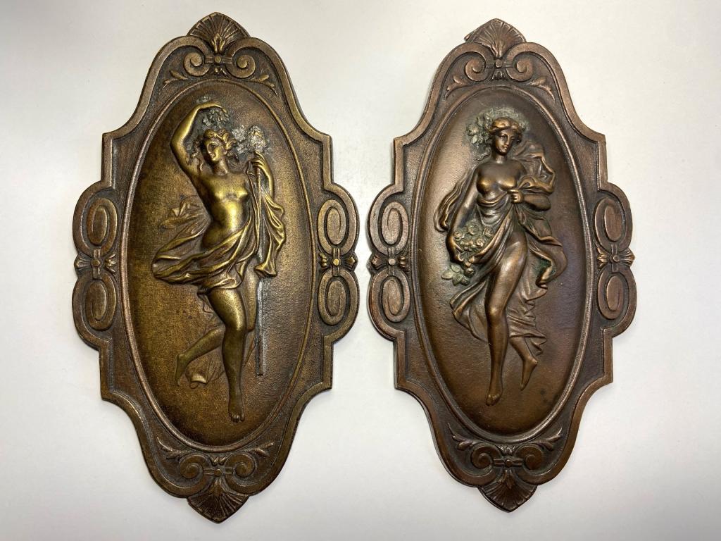 Арт-нуво Красивейшая пара настенных  панно. Бронза.