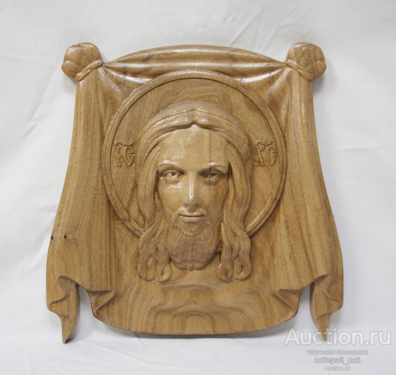 Икона Спас Нерукотворный, резьба по дереву, карагач, размер 35х35 см (7)