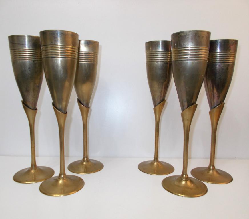 6 шт. Бокалов для шампанского. Латунь. Винтаж.