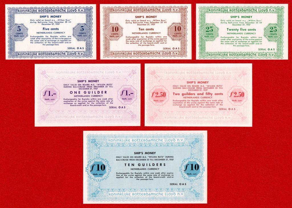 Нидерланды, лайнер «Willem Ruys», 1957, UNC, корабельные деньги, см. ОПИСАНИЕ, RRR