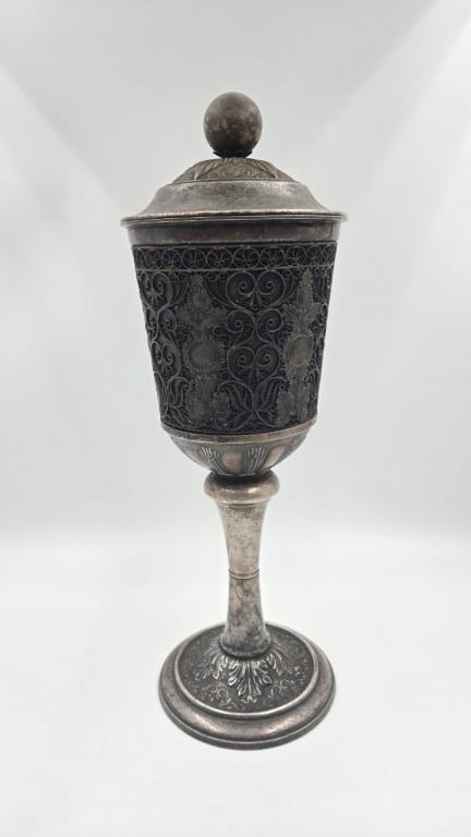 спортивный кубок, СССР, глубокое серебрение, высота с крышкой 37 см