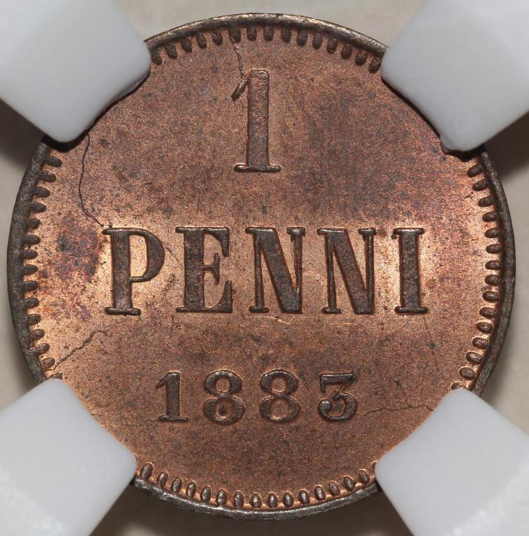 1 пенни 1883 Русская Финляндия слаб ННР MS 65 RB