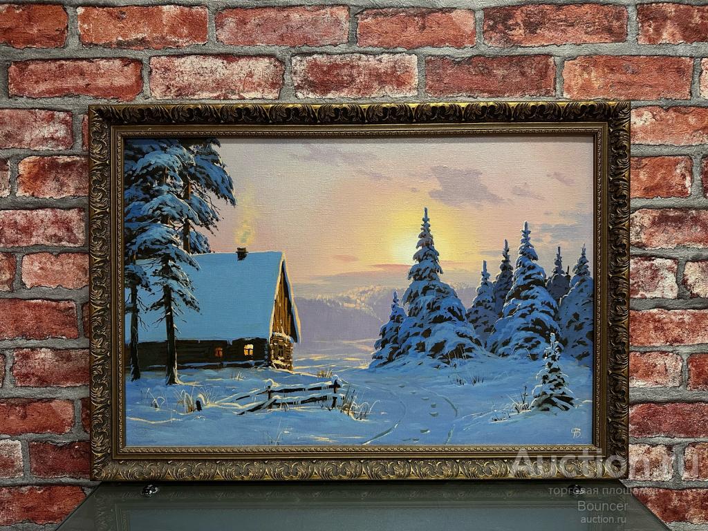 Картина "Зимний пейзаж". Холст, масло. Подпись художника. 1998 год