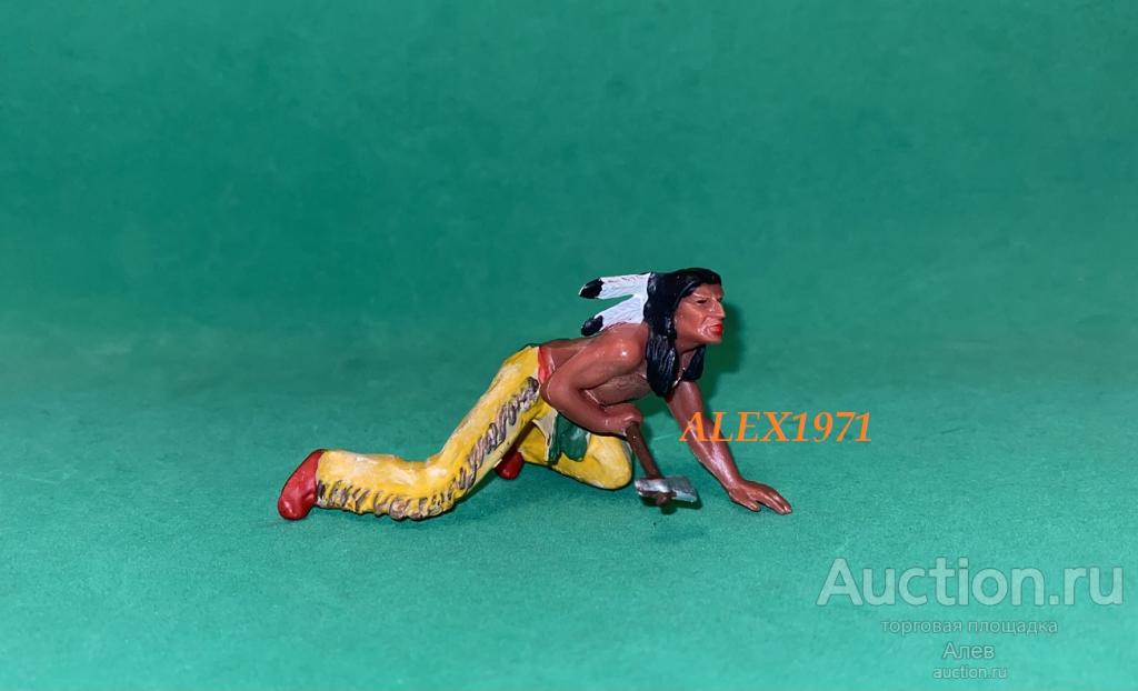 ELASTOLIN HAUSSER, № 6828 ИНДЕЕЦ ПОЛЗУЩИЙ С ТОМОГАВКОМ, СОЛДАТИК, ВЕСТЕРН, ДИКИЙ ЗАПАД