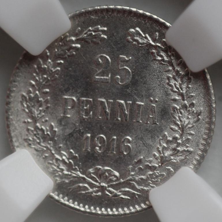 25 пенни 1916 Русская Финляндия слаб ННР MS64