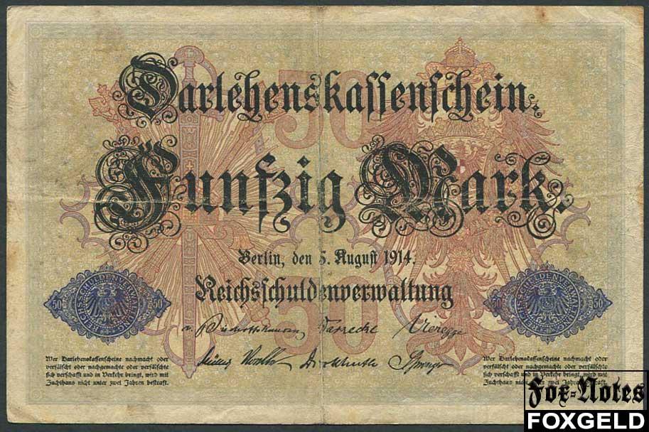 Германия / Reichsschuldenverwaltung 50 марок 1914 Darlehnskassenschein.   #6 F Ro.50а (***)