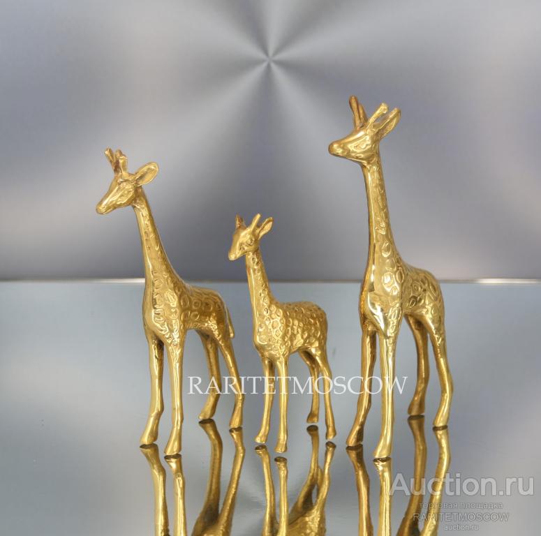 Жираф старинная антикварная статуэтка семья бронза латунь Англия 1