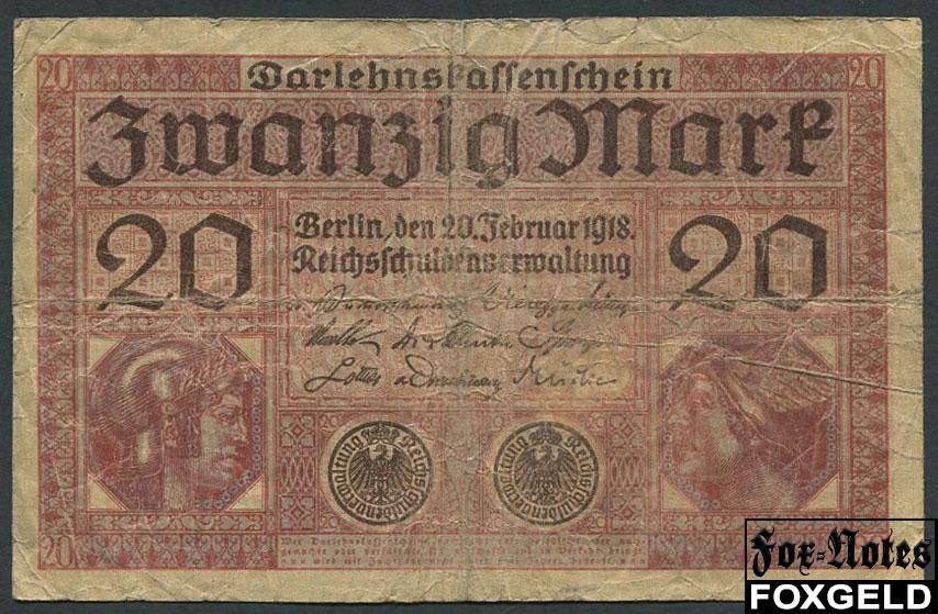 Германия / Reichsschuldenverwaltung 20 марок 1918  VG Ro:55 (***)