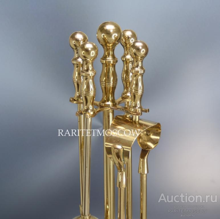 Каминный набор старинный антикварный совок веник щипцы бронза латунь 2