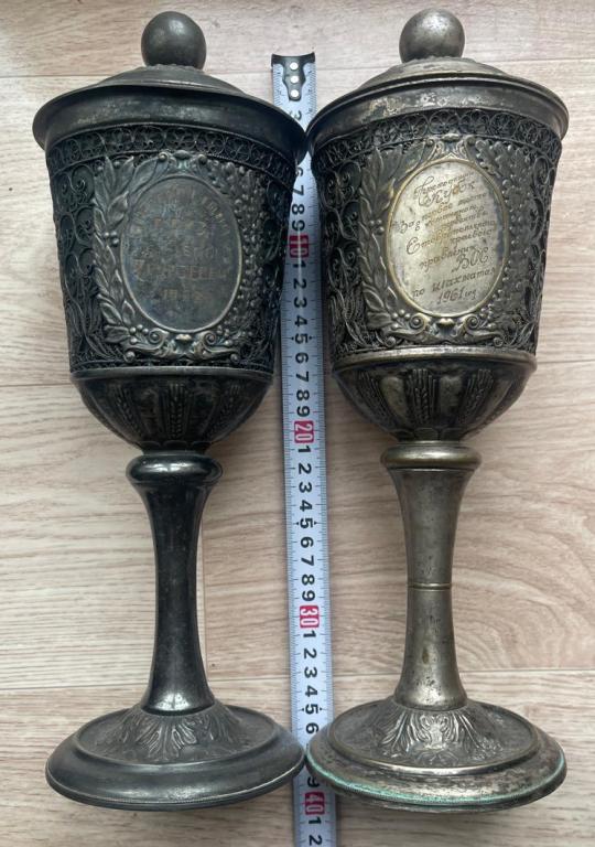 спортивные кубки СССР, 2 шт, глубокое серебрение, высота 40 см