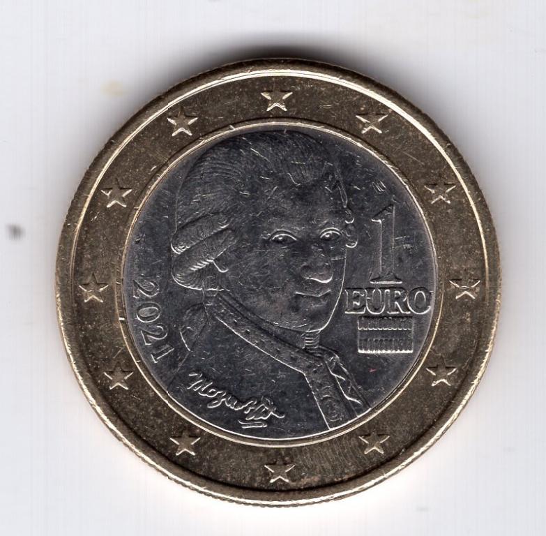 1 евро - Австрия - 2021 - Моцарт - биметалл