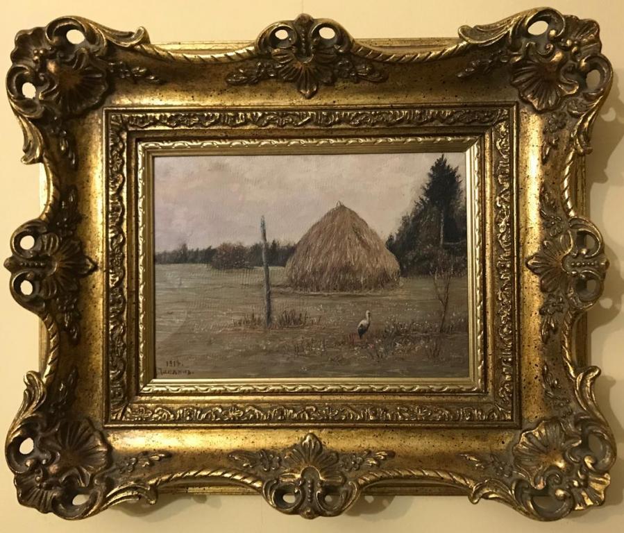 картина Стог сена с журавлём, холст, масло, х-к Н. Чаплин, 1918 год