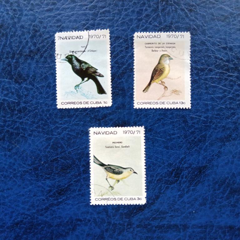 Марки  Куба  1970-1971 гг. Птицы Рождество альбом 7 лист 1