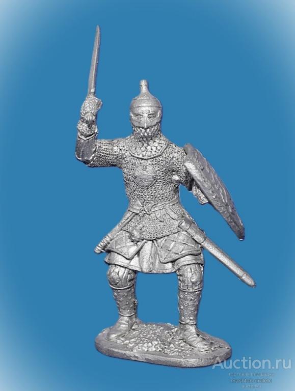 021. Оловянный солдатик Русский ратник 13-14в, 54мм