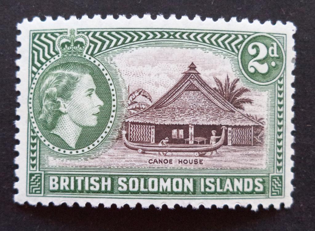 Британские Соломоновы о-ва  1956 г.   Хижина . Лодка  2d.  *   Би.6