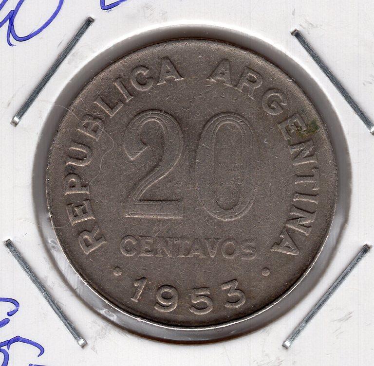 20 сентаво - Аргентина - 1953 - Хосе де Сан-Мартин - KM#48a