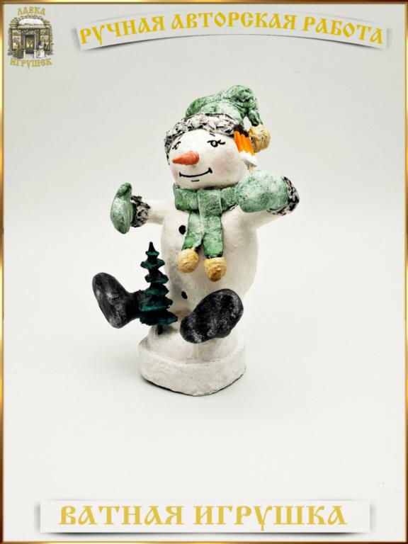 Ватная ёлочная игрушка «Снеговик с мороженым».
