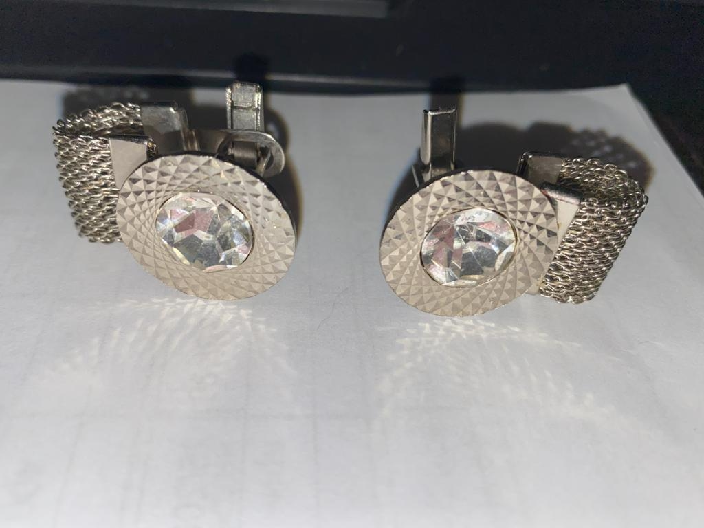 Запонки СССР Эффект, белый металл с вставкой из искусственного камня