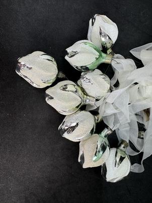 Набор стеклянных елочных игрушек "Цветы на лентах", 8 шт, стекло СССР