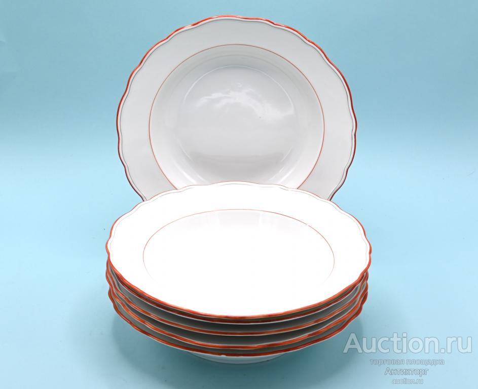 Тарелки обеденные. 6 штук. Коралловый сервиз. 19 век. Meissen. Мейсен.