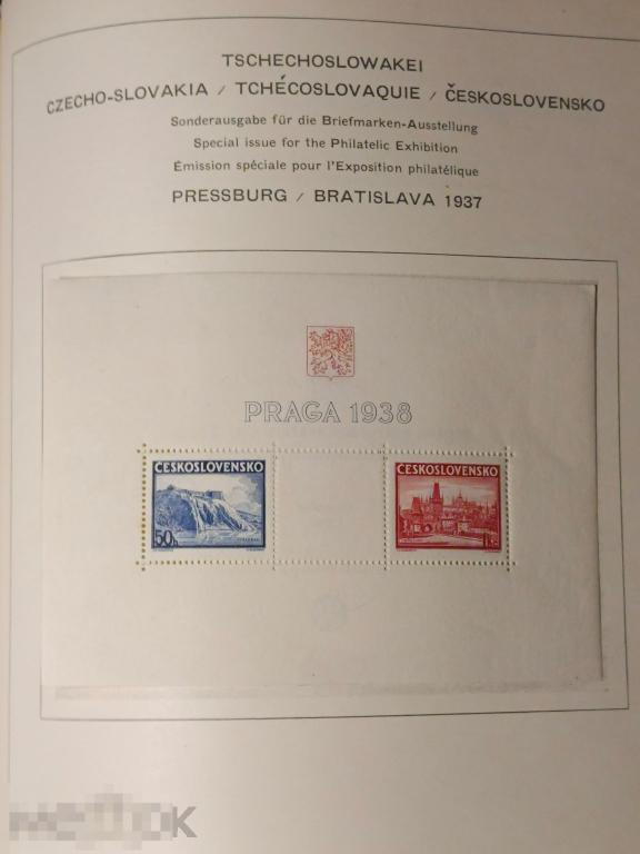 Альбом. Страница с марками Чехословакии Блок 1937