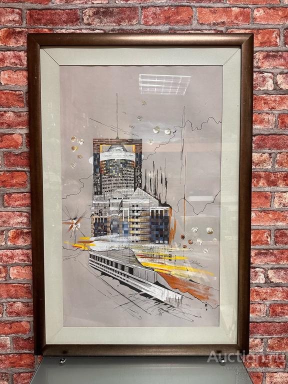 Картина "Здание". Акварель, пастель, бумага. Подпись художника  2011 год