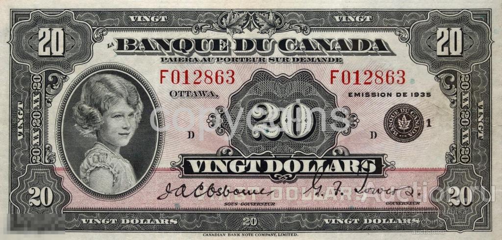 Б2018 20 долларов Франции (Канада) 1935 года 152 yf 73, копия