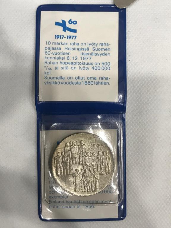 Финляндия 10 марок 1977 Серебро 60 лет независимости UNC Оригинальная упаковка