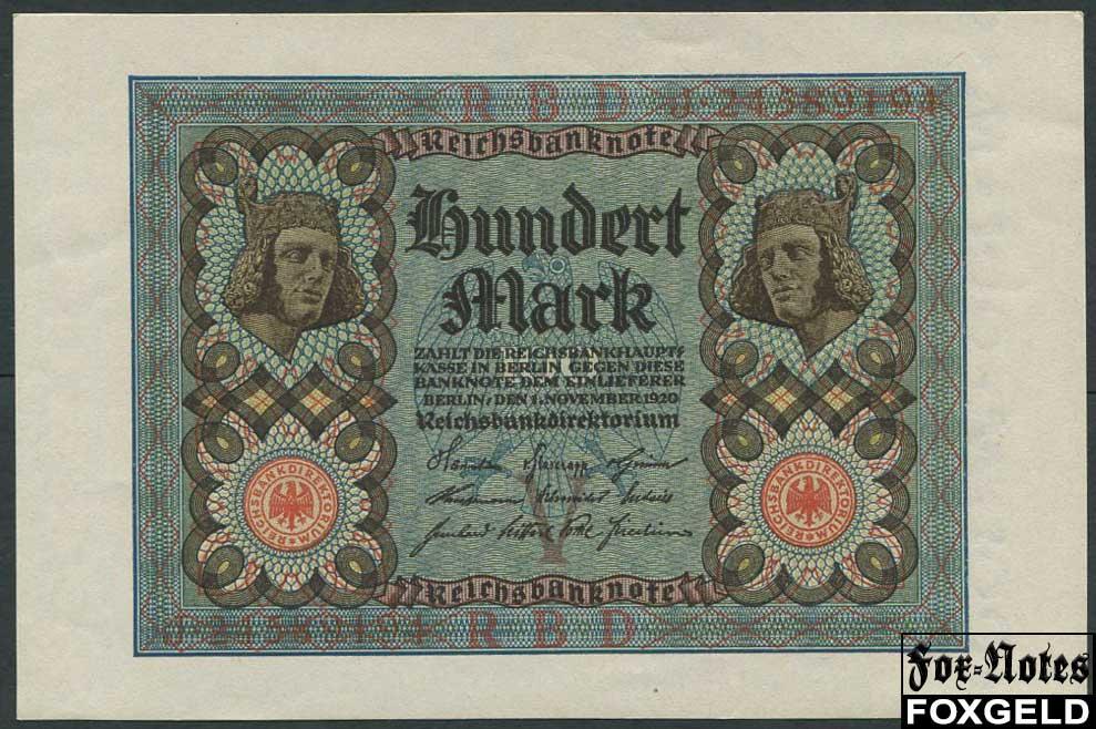 Германия / Reichsbank 100 марок 1920 Reichsbanknote. #8 аUNC Ro.67b J.24589194