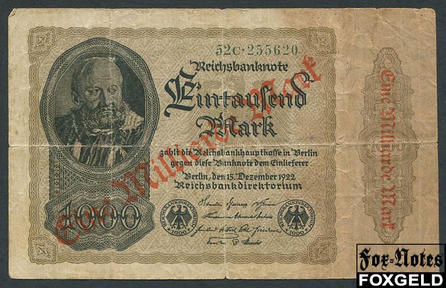 Германия Reichsbank 1 Mrd. Mark 1923 в/з 1000M  Ro:110b 52с