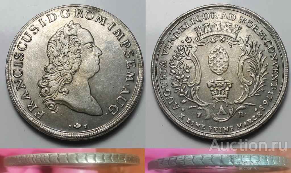 Аугсбург 1 Талер 1765 Франц I. Гурт-узор. Высокое качество ! Видео !