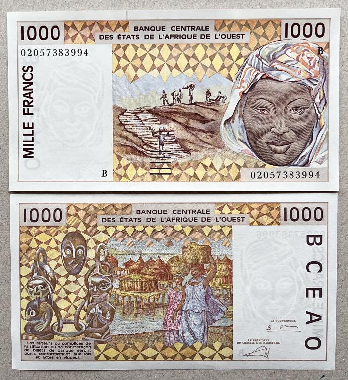 ЗАПАДНАЯ АФРИКА БЕНИН (ЛИТЕРА В) 1000 ФРАНКОВ 2002 ГОД UNC