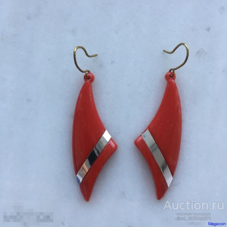 Серьги СССР пластик, бижутерия, красные (clothes-694)
