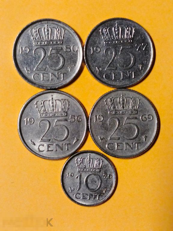 25 10 центов Нидерланды 1969 1956 1980 1977 1979