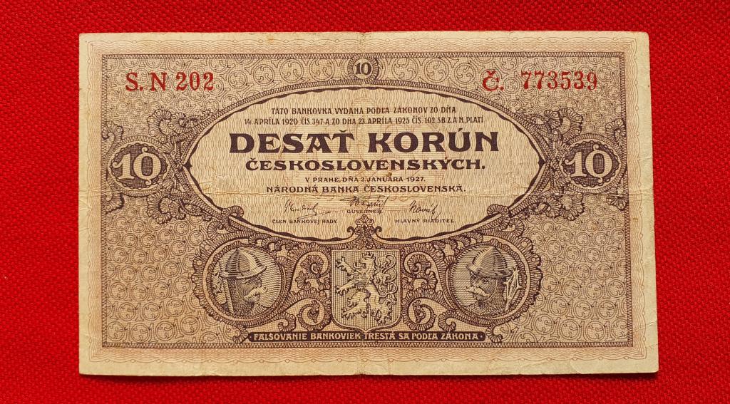 10 крон "Narodni Banka Československá", 1927 год, республика Чехословакия