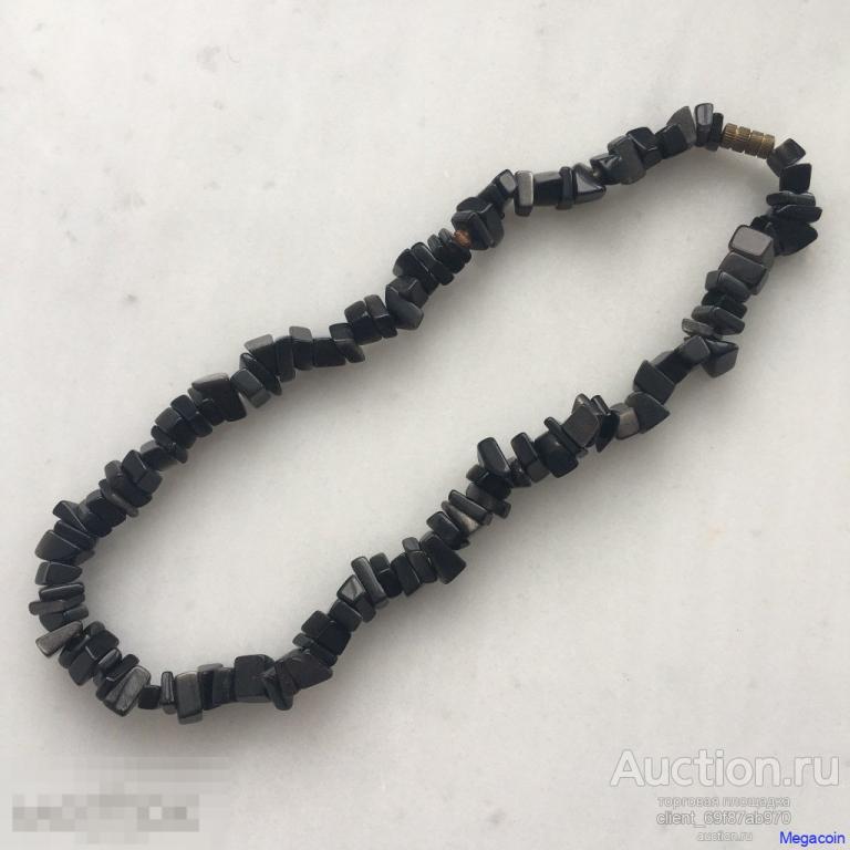Бусы СССР натуральный черный камень, предположительно агат, 39 см (clothes-758)