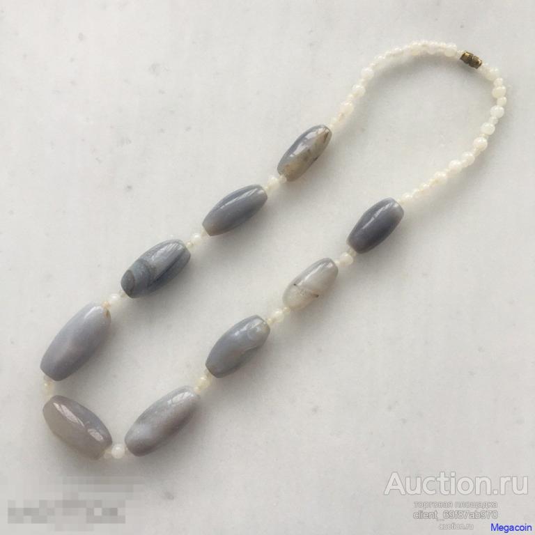 Бусы СССР натуральный камень, женская бижутерия, тяжелая, 56 см (clothes-764)