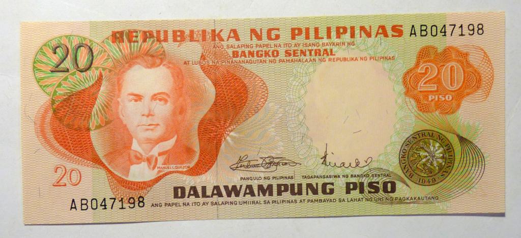 Бона Филиппины 20 песо 1969 UNC банкнота